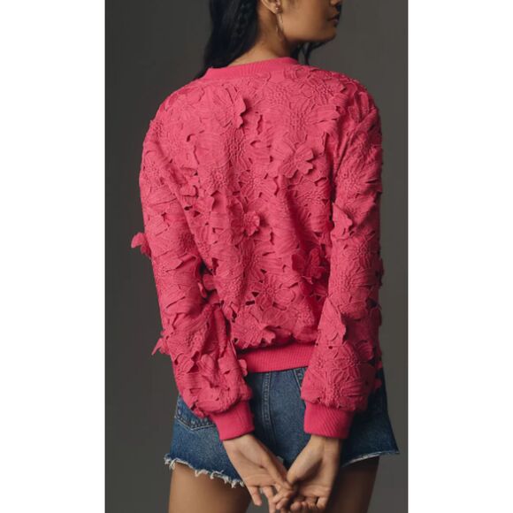 Anthropologie Endless Rose Floral Lace Pullover Sweater Pink Size Medium Romance - Picture 1 of 8